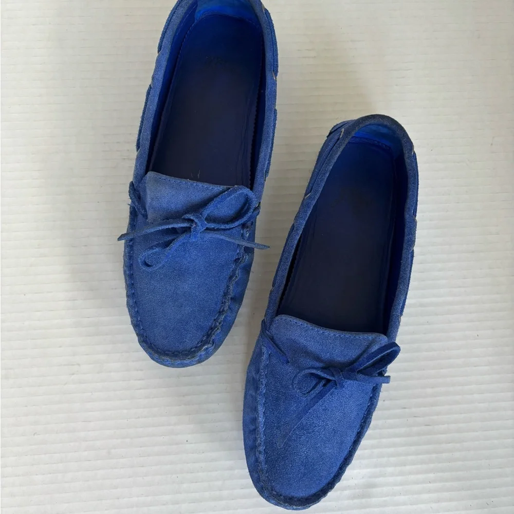 J. Crew Womens Driving Moccasins In Suede Brilliant Sapphire Loafers Size 8.5 - Picture 13 of 14
